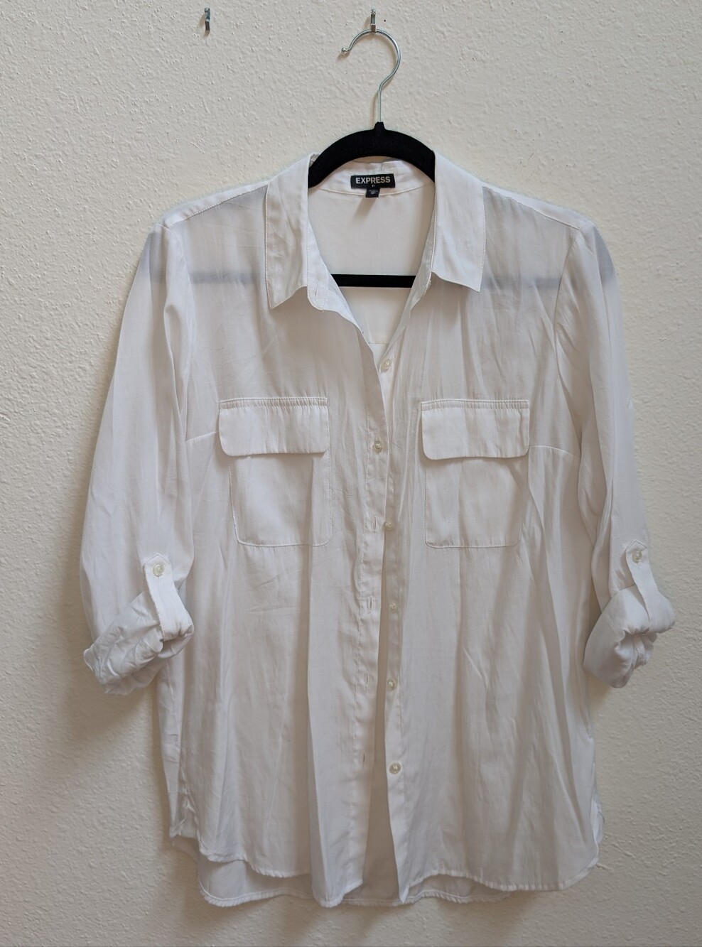 Express White Button-Up with Button Cuff Sleeves